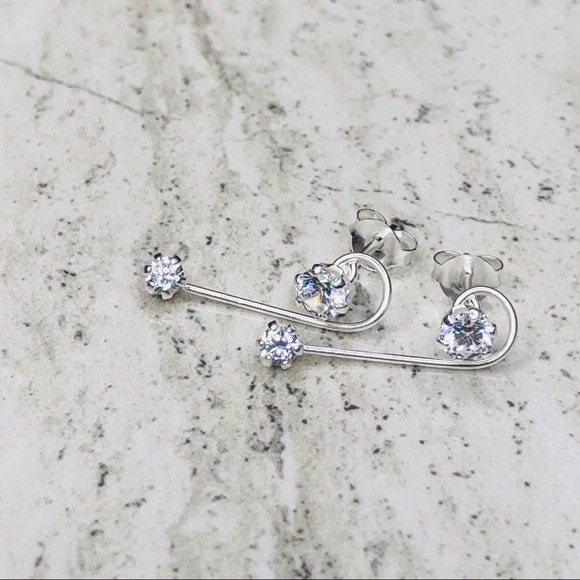 925 Sterling Silver CZ Ear Climber Earrings - Picture 2 of 16